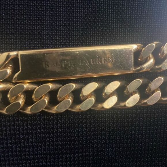 Ralph Lauren Collection * Y2K Brass Cuban Chain Link Double Wrap ID Plaque Belt - Picture 7 of 15